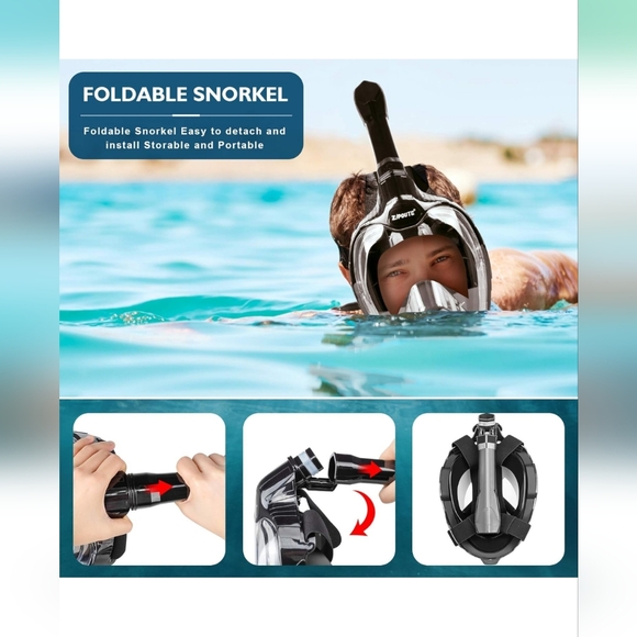 Zipoute Snorkel Mask Full Face, Full Face Snorkel Mask Adult and Kids New in Bag - Picture 13 of 13
